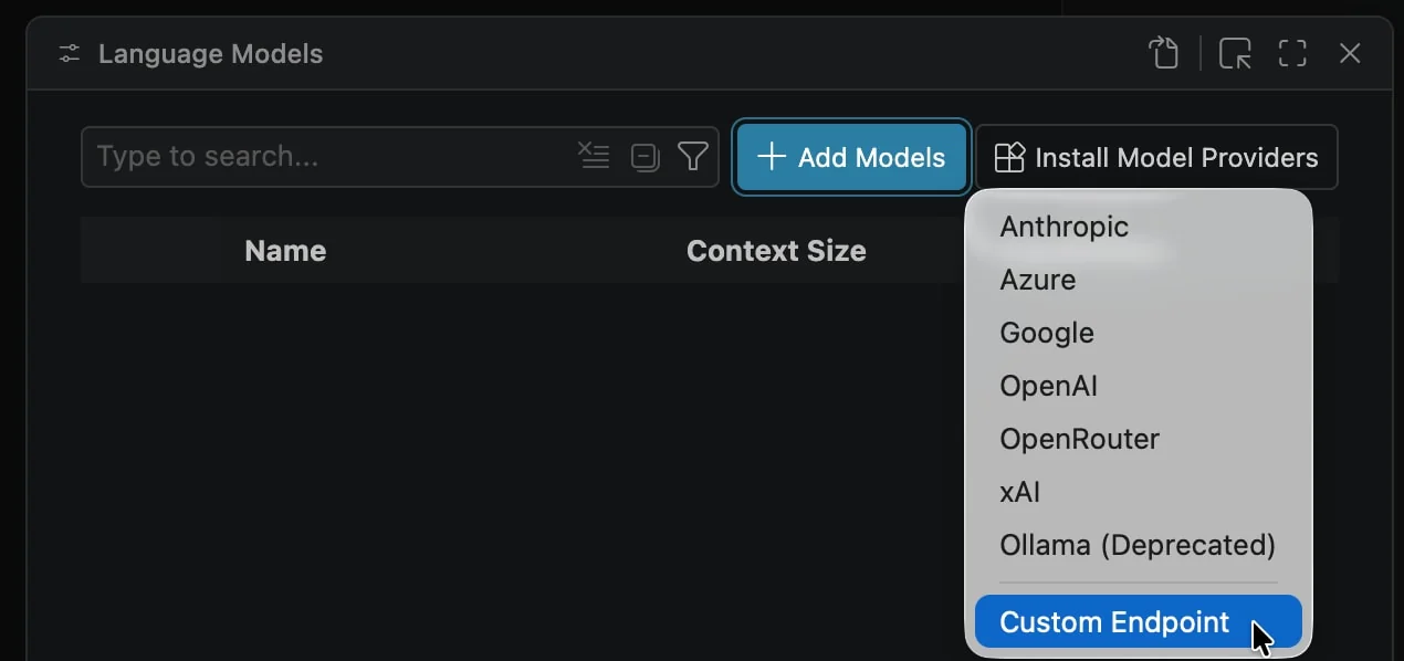 Add Models 下拉菜单底部的 Custom Endpoint 选项